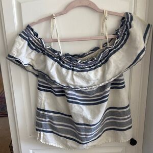 Splendid Traveler Stripe Top Small blues and White Adjustable Strap Ruffle